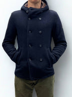 Peacot Doppiopetto punto riso Blu con fodera interna in Tessuto V2 - Seipuntozerostore