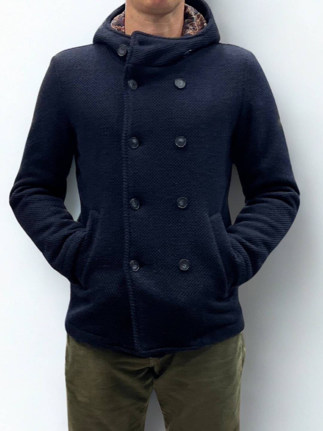 Peacot Doppiopetto punto riso Blu con fodera interna in Tessuto V2 - Seipuntozerostore