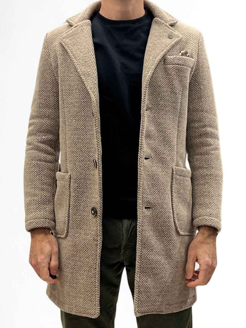 Cappotto Monopetto punto riso Sabbia con fodera interna e pochette in Tessuto V2 - Seipuntozerostore
