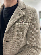 Cappotto Monopetto punto riso Sabbia con fodera interna e pochette in Tessuto V2 - Seipuntozerostore