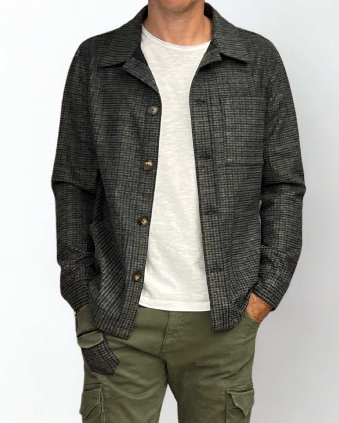 Giacca Sahariana Sartoriale Pied de Poule Verde Militare con interni in tessuto V2 - Seipuntozerostore