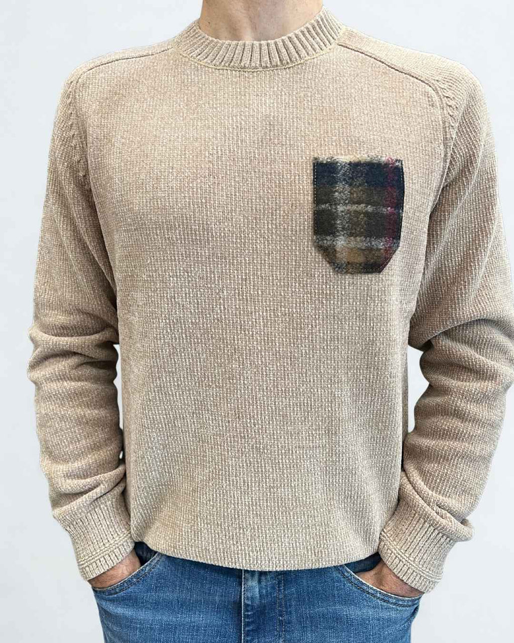 Maglione Girocollo Oslo Burro con taschino in tessuto V2 - Seipuntozerostore