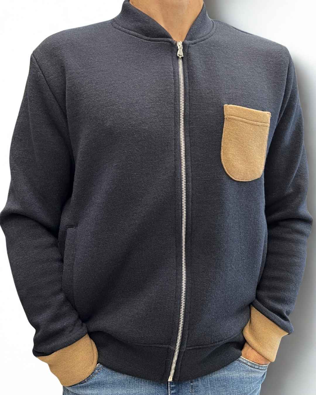 Felpa Bomber Zip Double Blu - Seipuntozerostore