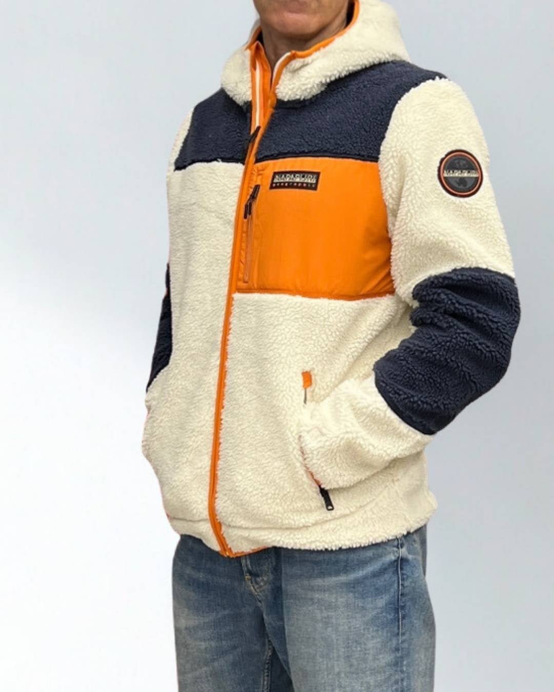 Felpa in Pile con Cappuccio e Zip Yupik Giacca multicolor panna orange Napapijri - Seipuntozerostore