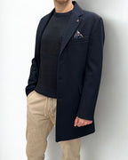 Cappotto Monopetto Sartoriale Blu in lana con pochette e fodera interna in Tessuto V2 - Seipuntozerostore