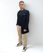 Cappotto Monopetto Sartoriale Blu in lana con pochette e fodera interna in Tessuto V2 - Seipuntozerostore