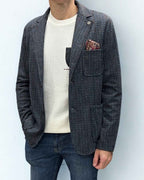 Giacca Monopetto Sartoriale Pied de Poule Blu e Bordeaux con interni e pochette in tessuto V2 - Seipuntozerostore