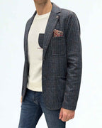 Giacca Monopetto Sartoriale Pied de Poule Blu e Bordeaux con interni e pochette in tessuto V2 - Seipuntozerostore