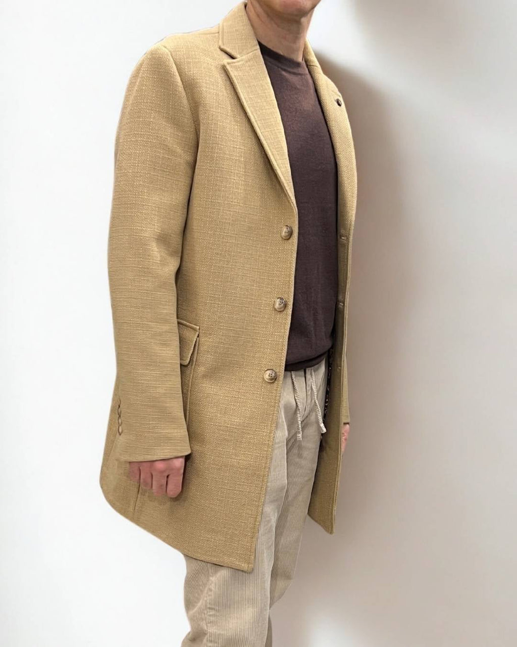 Cappotto Monopetto Sartoriale Cammello in lana con pochette e fodera interna in Tessuto V2 - Seipuntozerostore