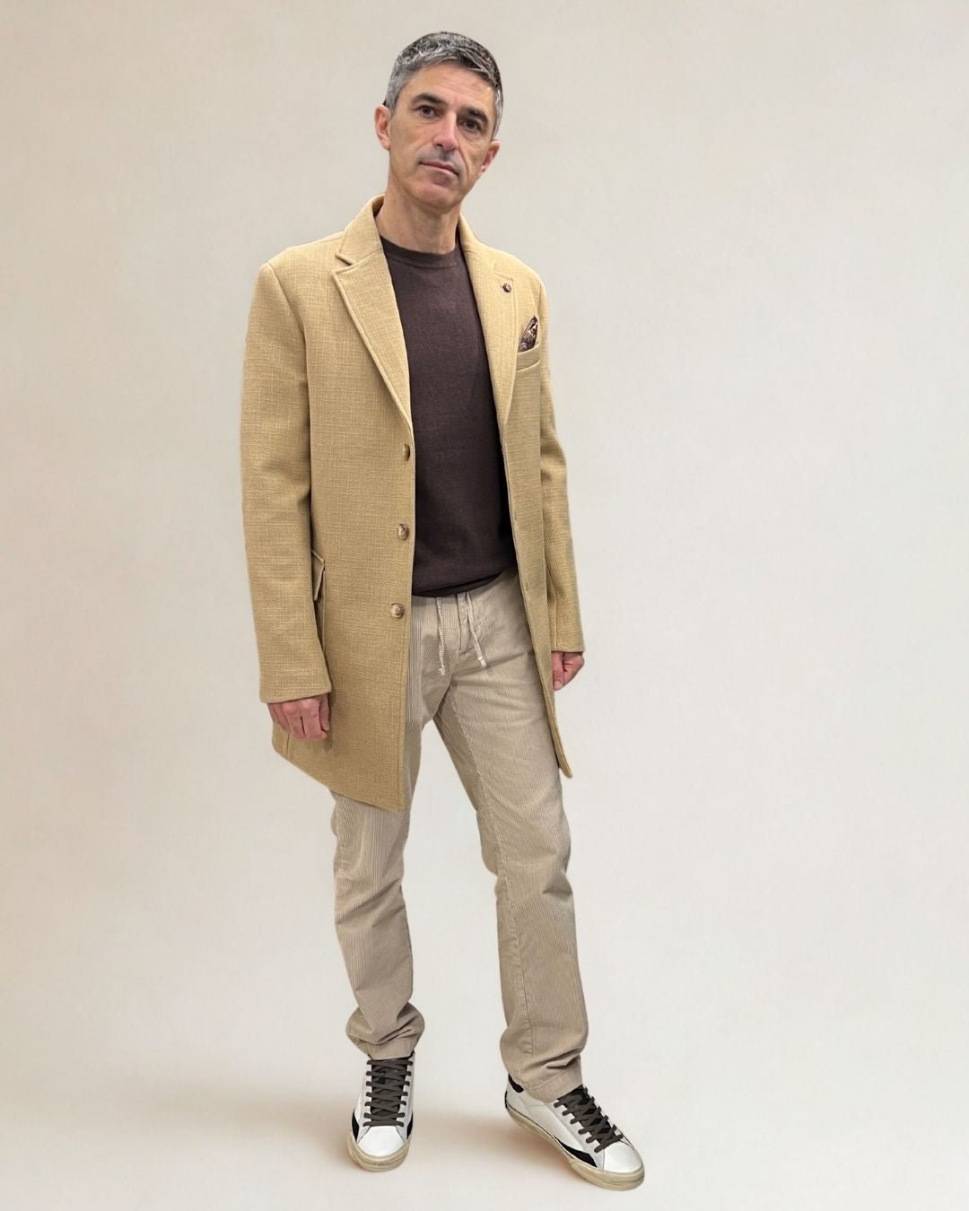 Cappotto Monopetto Sartoriale Cammello in lana con pochette e fodera interna in Tessuto V2 - Seipuntozerostore