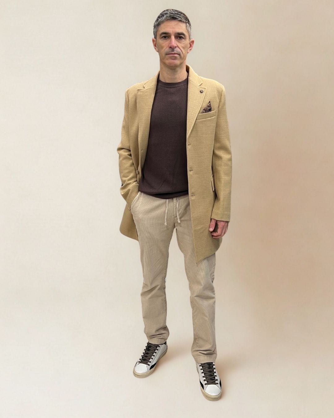 Cappotto Monopetto Sartoriale Cammello in lana con pochette e fodera interna in Tessuto V2 - Seipuntozerostore