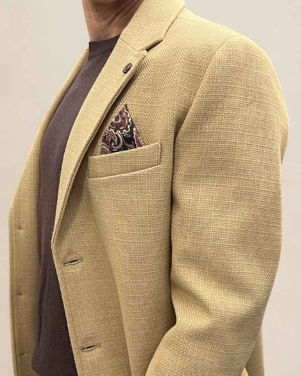 Cappotto Monopetto Sartoriale Cammello in lana con pochette e fodera interna in Tessuto V2 - Seipuntozerostore