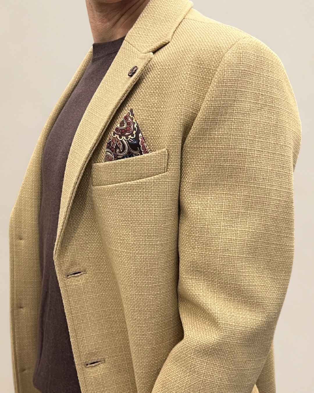 Cappotto Monopetto Sartoriale Cammello in lana con pochette e fodera interna in Tessuto V2 - Seipuntozerostore