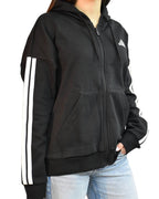 Felpa Essentials 3 - Stripes Full - Zip Fleece Hoodie con Cappuccio Donna Nero - Seipuntozerostore