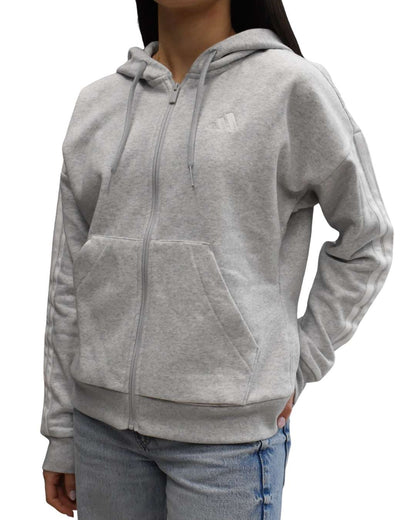 Felpa Essentials 3 - Stripes Full - Zip Fleece Hoodie con Cappuccio Donna Grigio - Seipuntozerostore