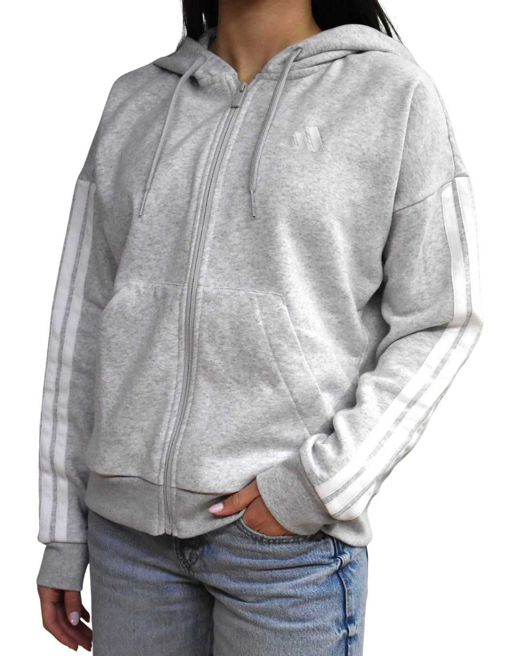 Felpa Essentials 3 - Stripes Full - Zip Fleece Hoodie con Cappuccio Donna Grigio - Seipuntozerostore