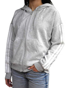 Felpa Essentials 3 - Stripes Full - Zip Fleece Hoodie con Cappuccio Donna Grigio - Seipuntozerostore