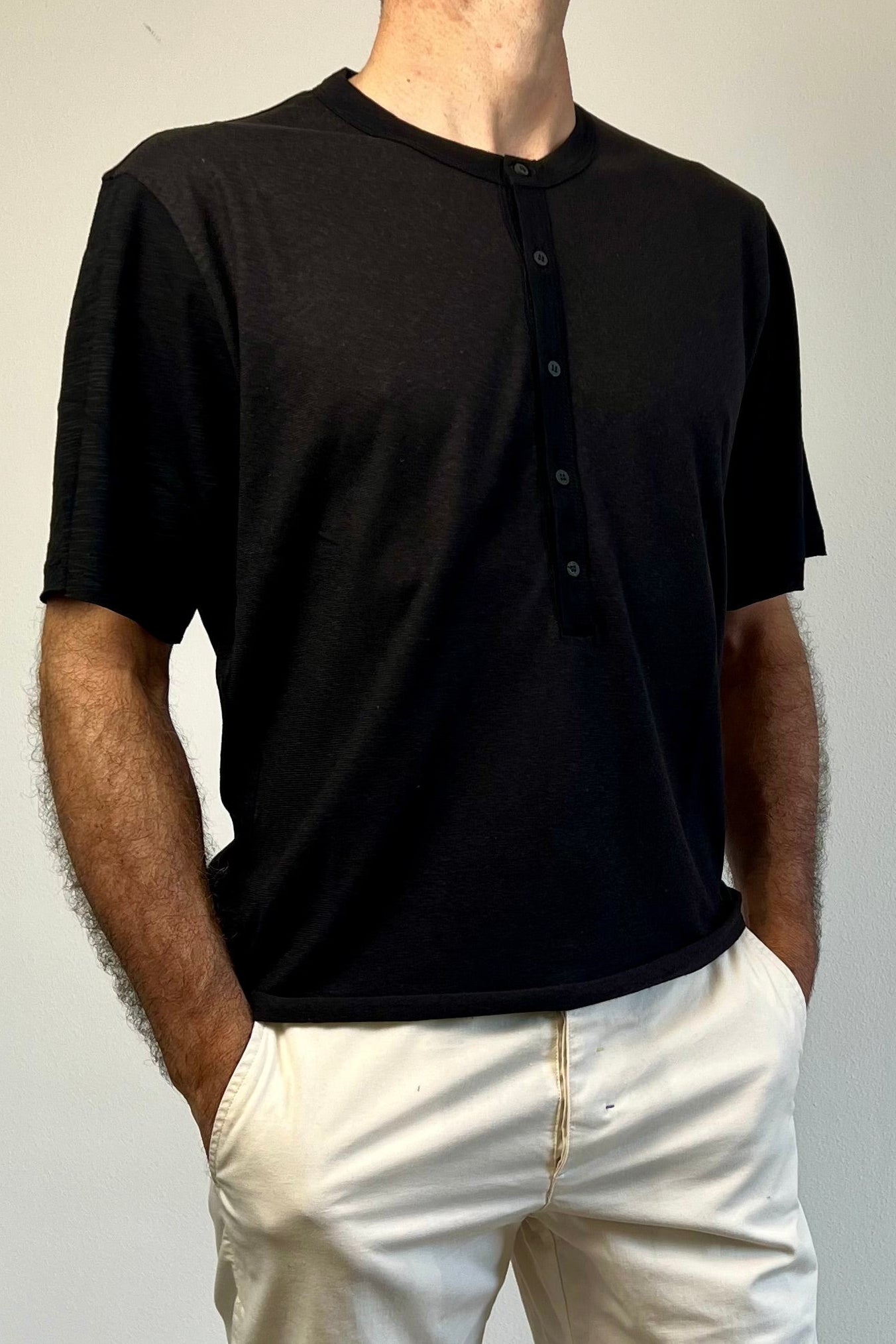 T-shirt serafino lino cotone nero Berna