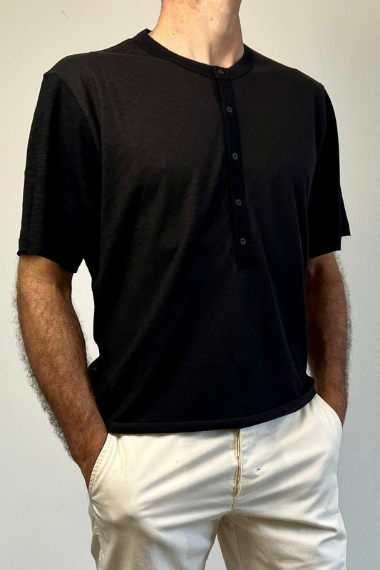 T-shirt serafino lino cotone nero Berna - Seipuntozerostore