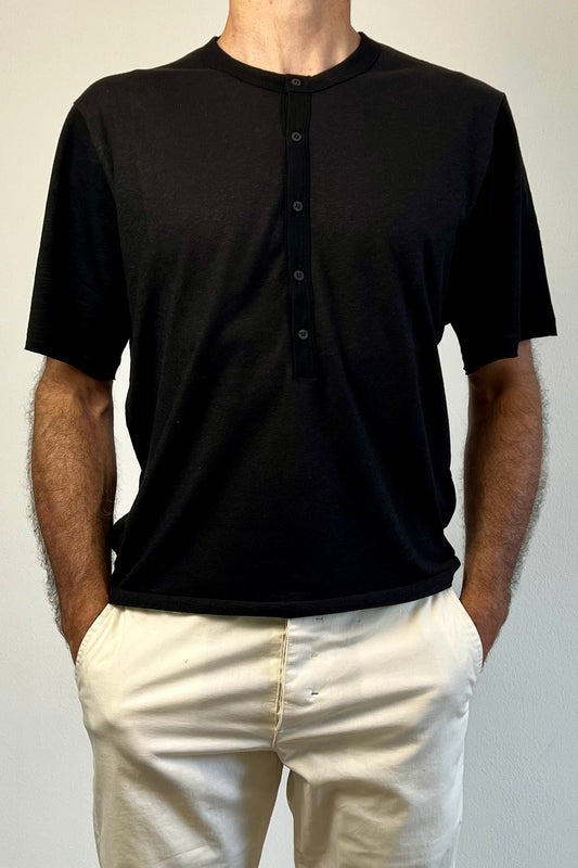 T-shirt serafino lino cotone nero Berna - Seipuntozerostore