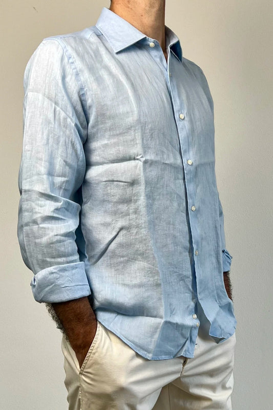 Camicia in lino celeste Berna - Seipuntozerostore