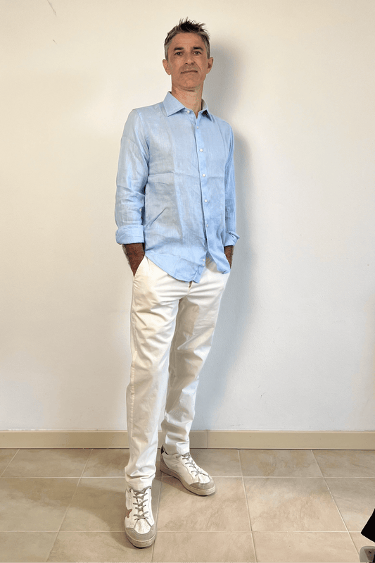 Camicia in lino celeste Berna - Seipuntozerostore