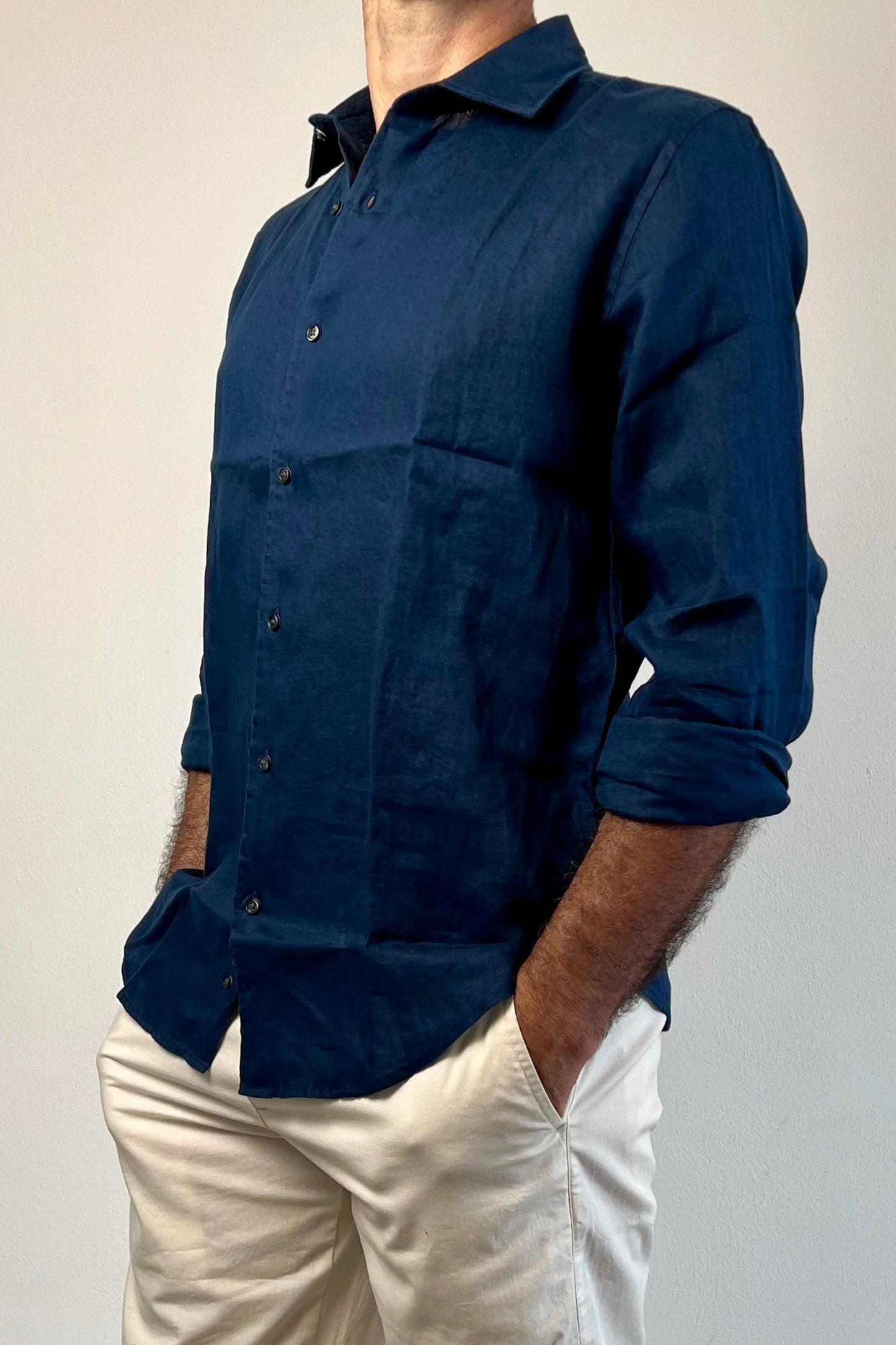 Camicia in lino blu cobalto Berna