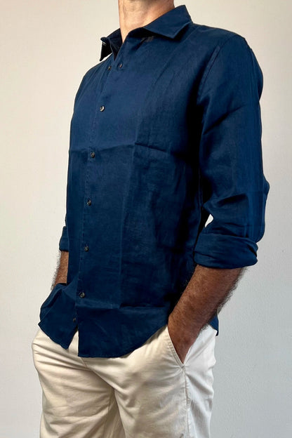 Camicia in lino blu cobalto Berna