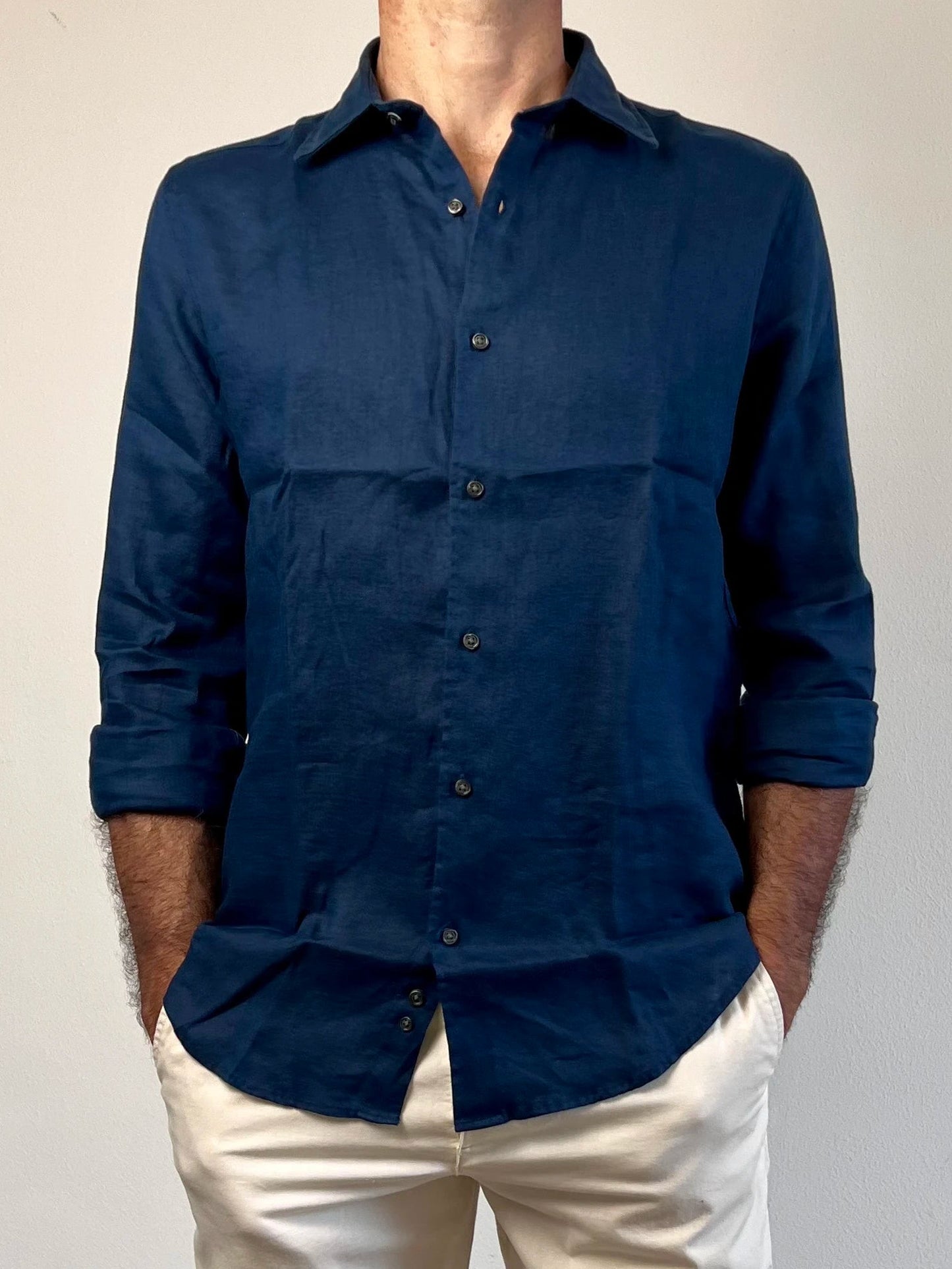 Camicia in lino blu cobalto Berna
