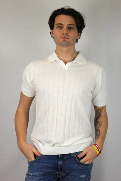 Polo puro cotone gessato bianco V2 - Seipuntozerostore