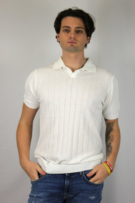 Polo puro cotone gessato bianco V2 - Seipuntozerostore