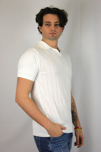 Polo puro cotone gessato bianco V2 - Seipuntozerostore