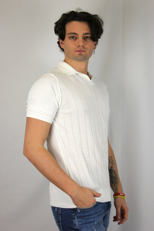 Polo puro cotone gessato bianco V2 - Seipuntozerostore