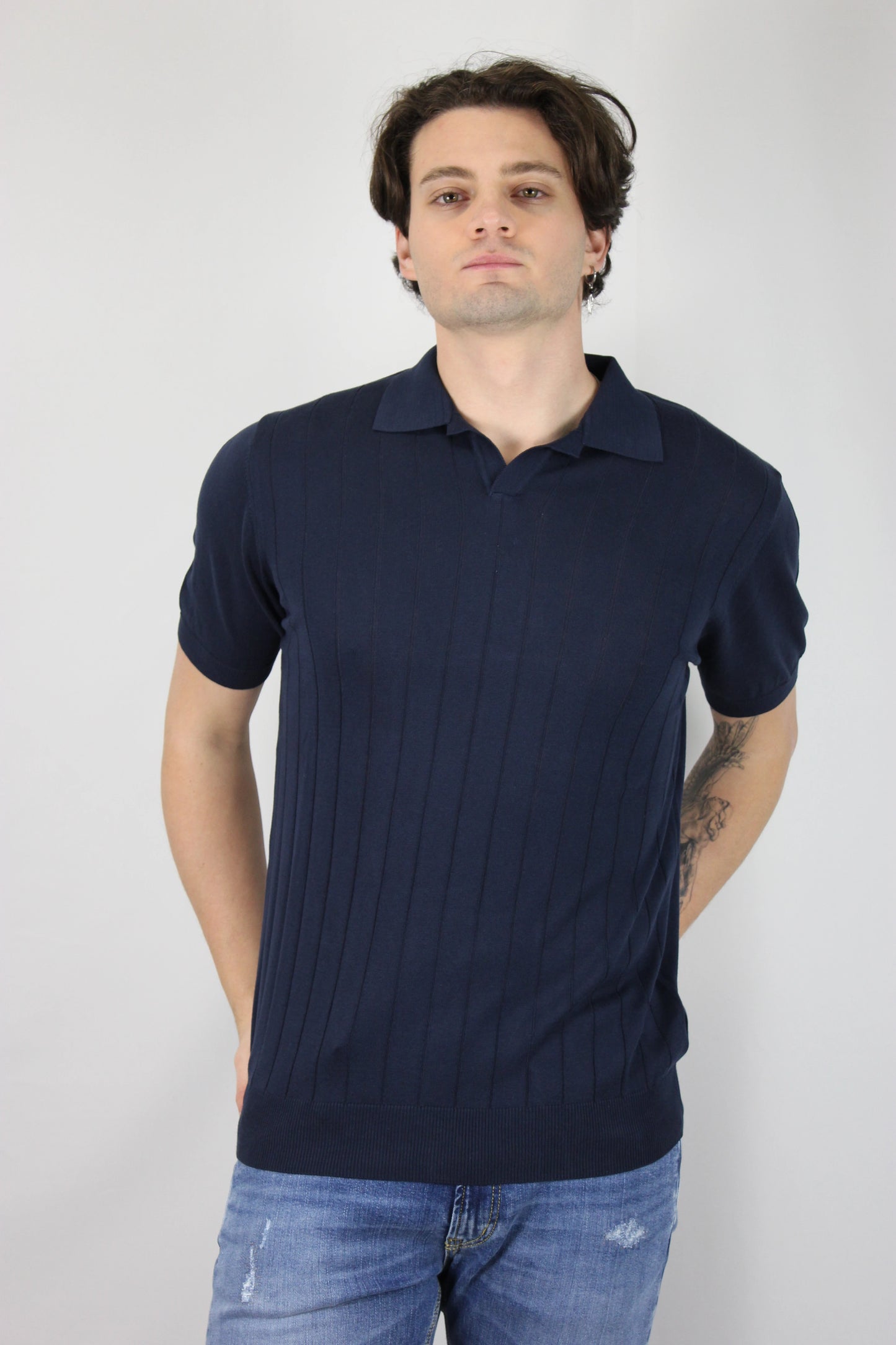 Polo puro cotone gessato blu V2 - Seipuntozerostore