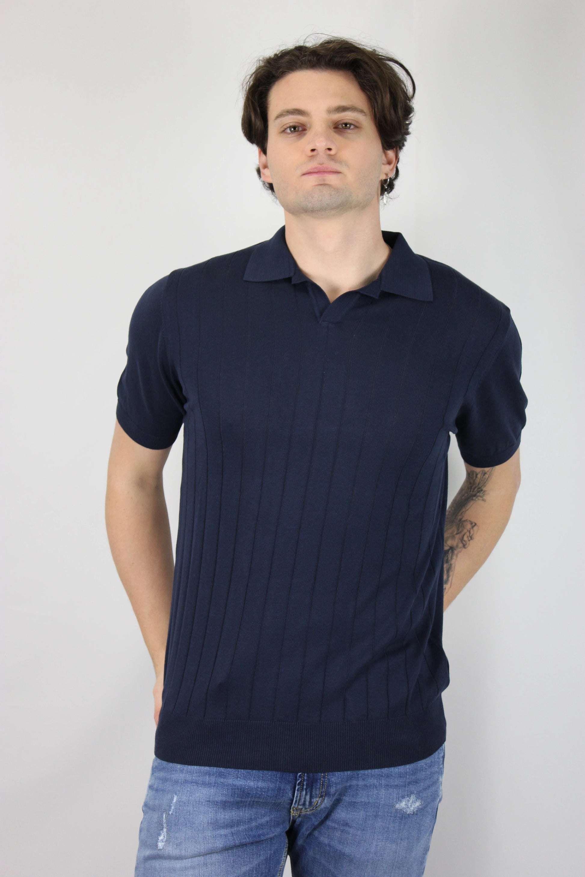 Polo puro cotone gessato blu V2 - Seipuntozerostore