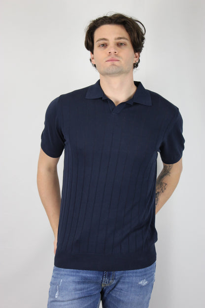 Polo puro cotone gessato blu V2 - Seipuntozerostore