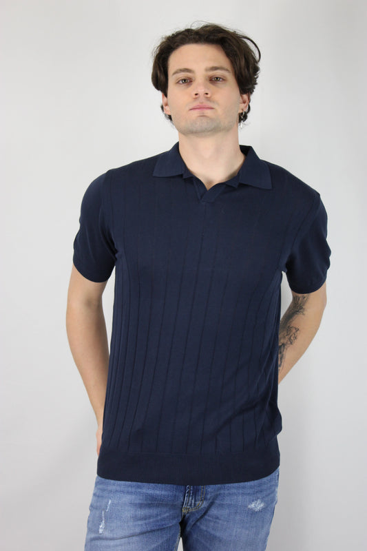 Polo puro cotone gessato blu V2 - Seipuntozerostore