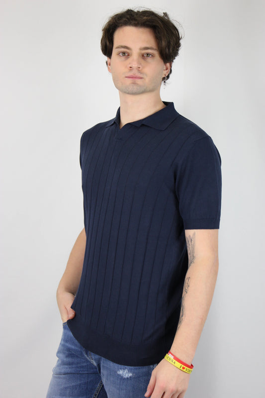 Polo puro cotone gessato blu V2 - Seipuntozerostore