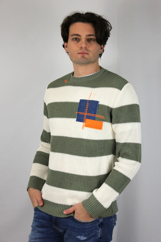 Maglione inglese rigato pesto V2 - Seipuntozerostore