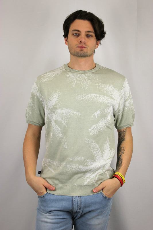T-shirt in maglia con intarsio palme pesto V2 - Seipuntozerostore