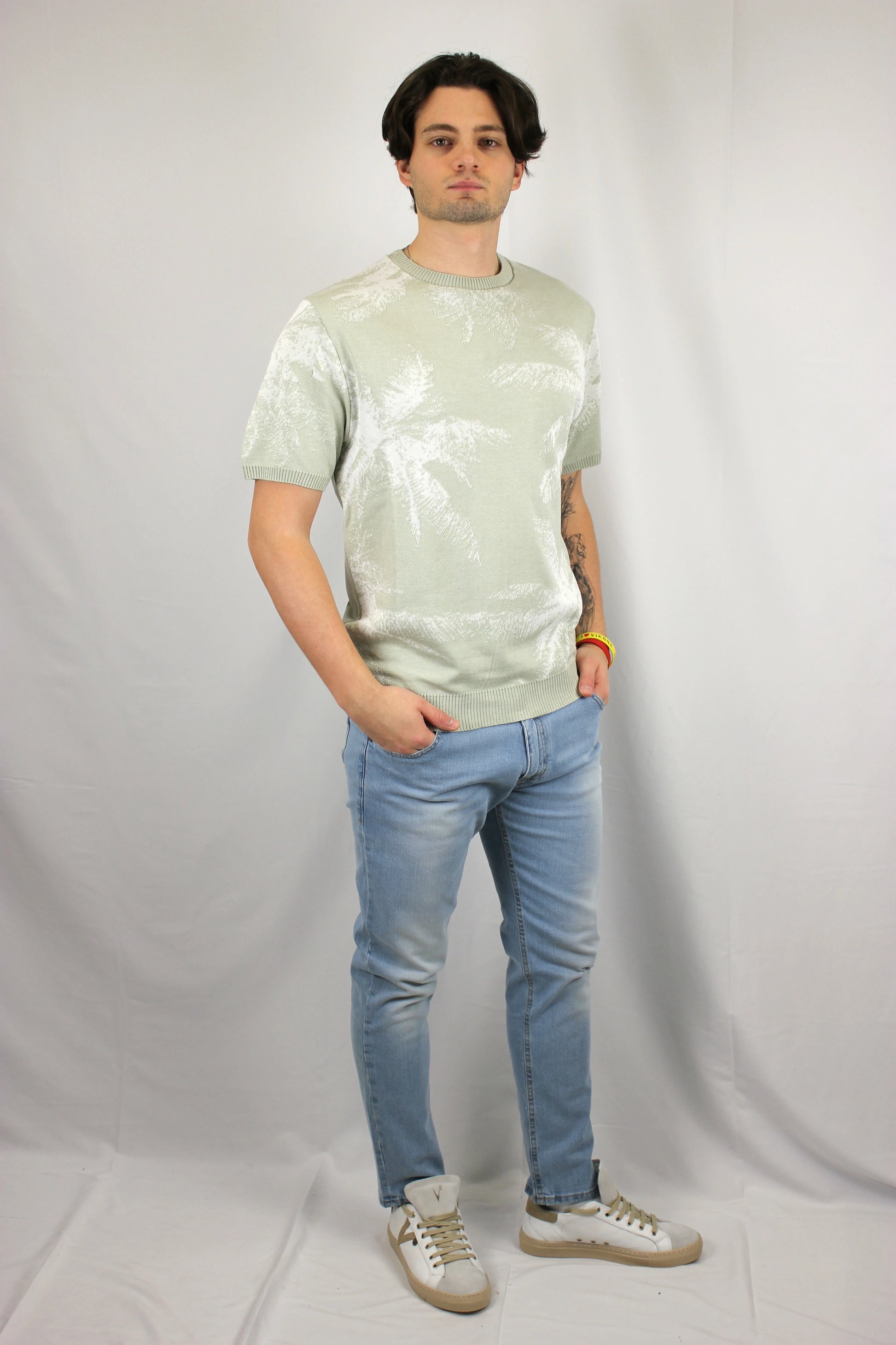 T-shirt in maglia con intarsio palme pesto V2 - Seipuntozerostore