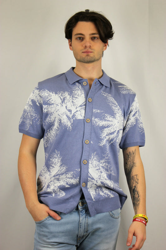Polo full button Azzurra con intarsio Palme - Seipuntozerostore