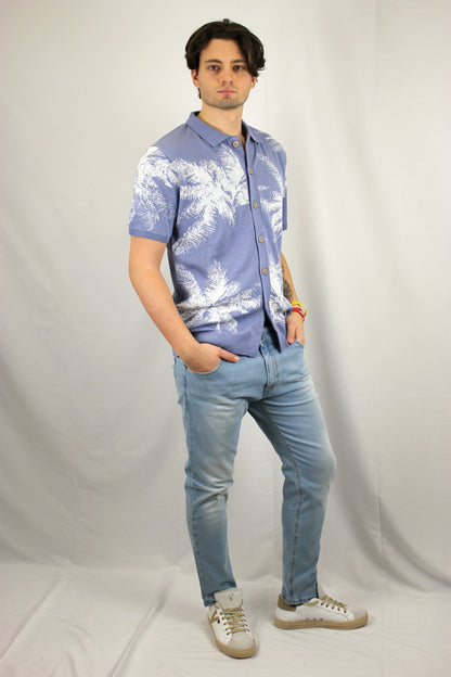 Polo full button Azzurra con intarsio Palme - Seipuntozerostore