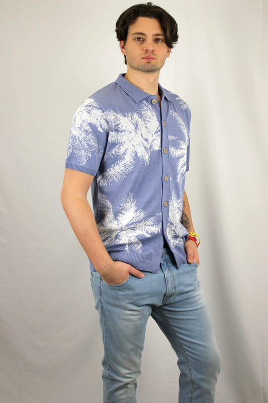 Polo full button Azzurra con intarsio Palme - Seipuntozerostore