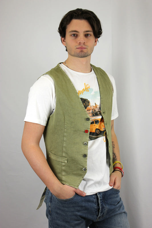 Gilet Monopetto tinto Old Pesto con interno in tessuto V2 - Seipuntozerostore
