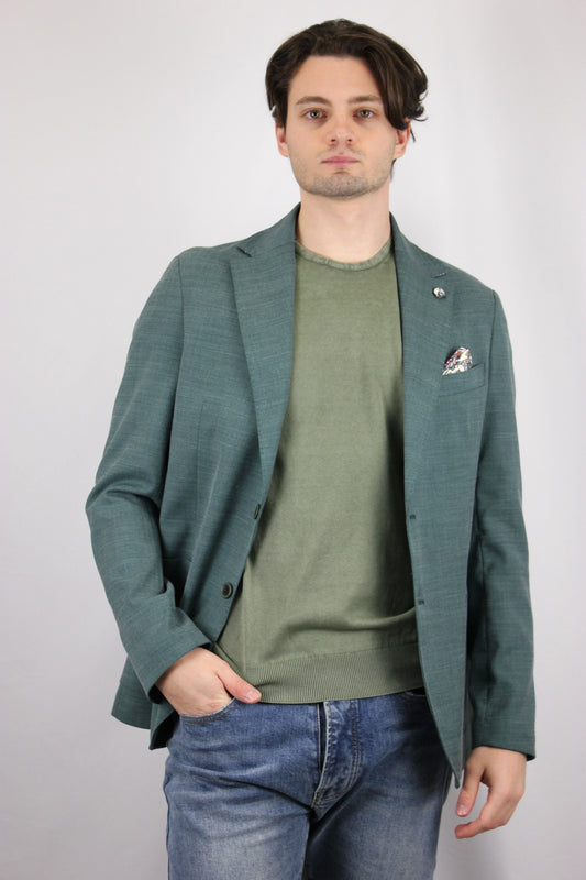 Giacca Monopetto alta sartoria Fiammata Verde con interni e pochette in tessuto V2 - Seipuntozerostore