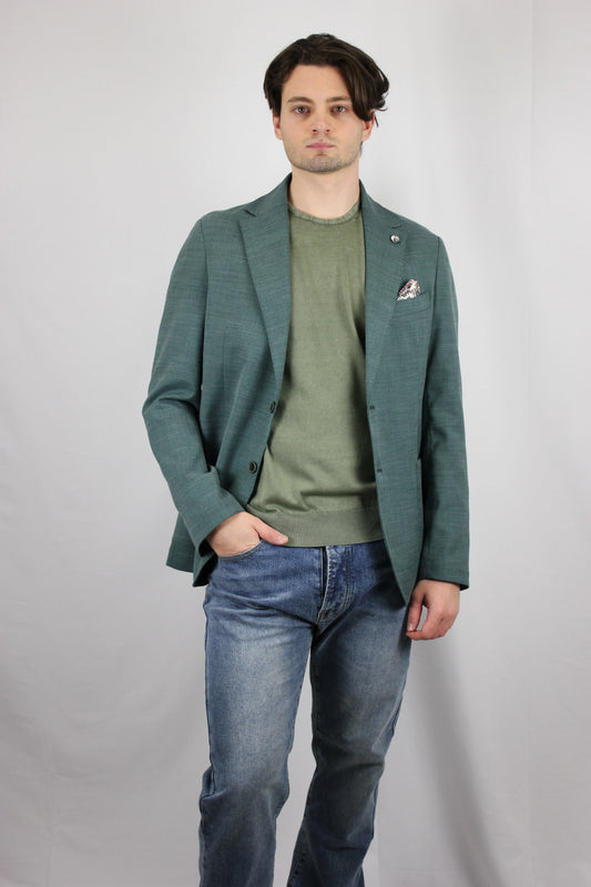 Giacca Monopetto alta sartoria Fiammata Verde con interni e pochette in tessuto V2 - Seipuntozerostore