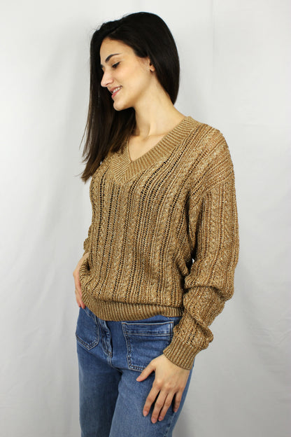 Maglia scollo a V in lurex nocciola Markup - Seipuntozerostore