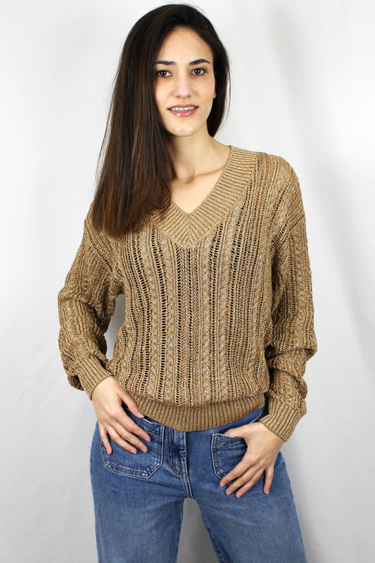 Maglia scollo a V in lurex nocciola Markup - Seipuntozerostore