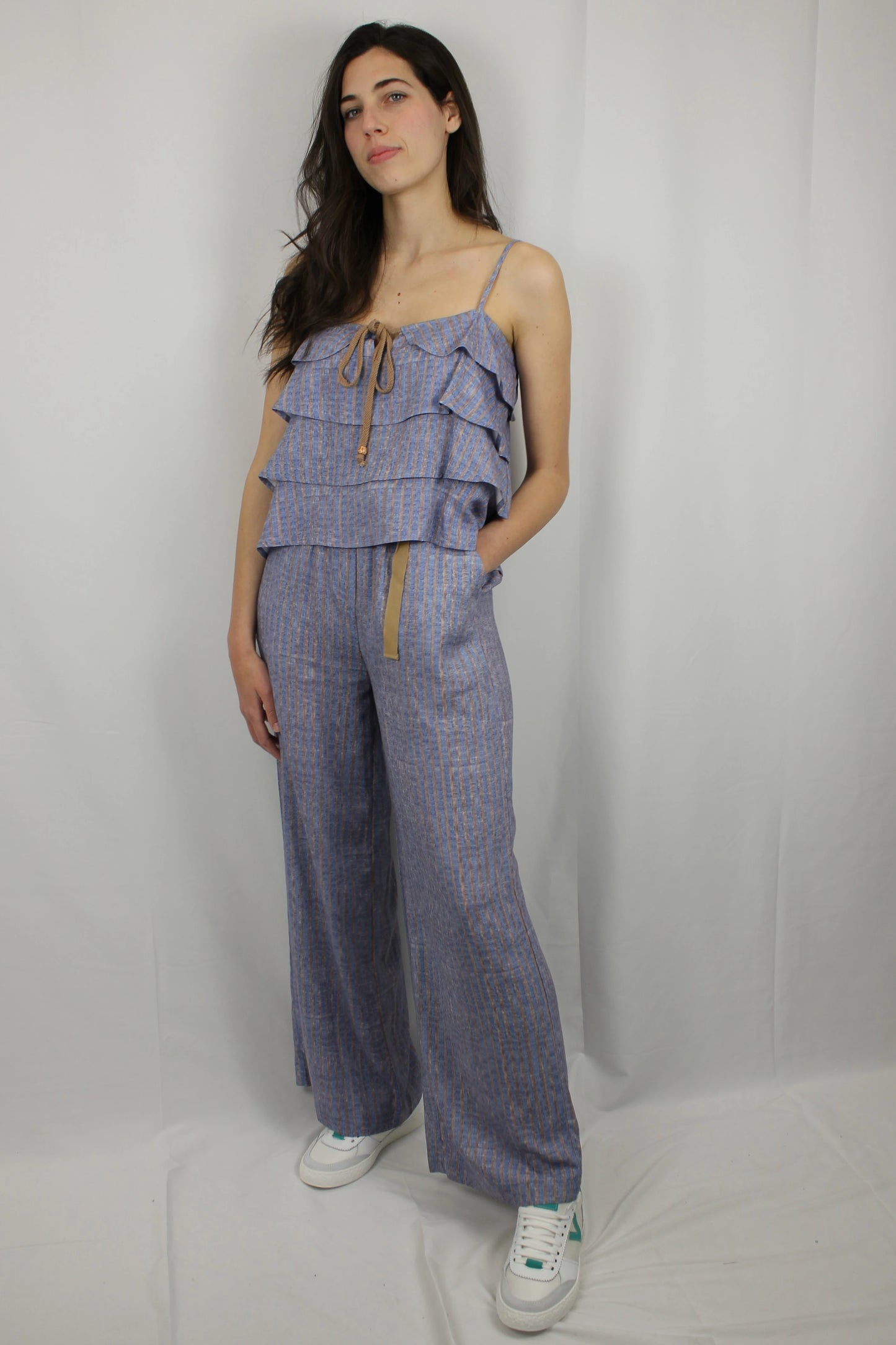 Top rigato a balze in lino Markup - Seipuntozerostore